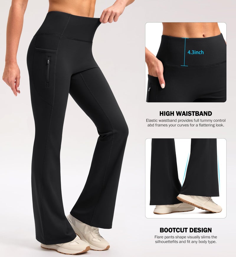 SANTINY Fleece Lined Flare Leggings Women 28.5/30.5/32 Water Resistant Winter Bell Bottom Hiking Yoga Pants with Pocketsï¼ˆBlack_32Sï¼‰ - Image 5