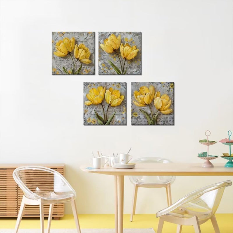 Wall HDQ Office Wall Decor Flower and Bird Wall Art Picture Print on Canvas Modern Painting Artwork for Bedroom Living Room Bathroom Home Decor Gifts Framed Ready to Hang(16''W x 16''H x4) - Image 4
