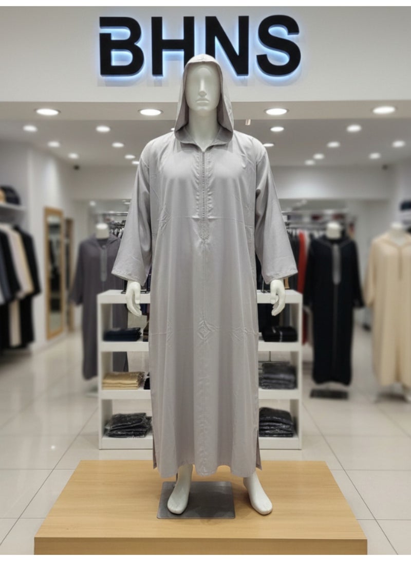 Men's shirt, nightgown, Moroccan robe, comfortable fit, luxury men's gifts, men's comfortable house robe, long-sleeved Moroccan shirt, men's summer long-sleeved shirt, long-sleeved shirt, men's seven-sleeved robe with comfortable hood, gifts for men - Image 3