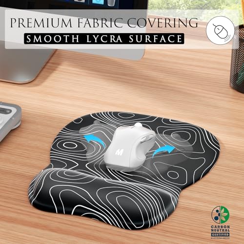 MROCO Ergonomic Mouse Pad with Gel Wrist Rest, Smooth Wrist Support Surface, Non-Slip PU Base for Pain Relief, Comfortable Mousepad for Computer, Laptop, Office & Home, 9.4 x 8.1 in, Black Topographic - Image 2
