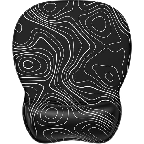 MROCO Ergonomic Mouse Pad with Gel Wrist Rest, Smooth Wrist Support Surface, Non-Slip PU Base for Pain Relief, Comfortable Mousepad for Computer, Laptop, Office & Home, 9.4 x 8.1 in, Black Topographic - Image 1