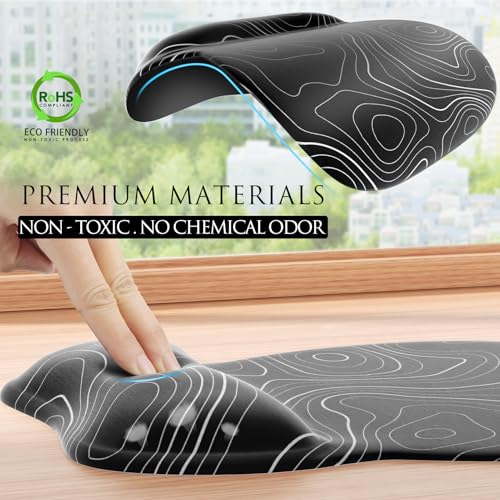 MROCO Ergonomic Mouse Pad with Gel Wrist Rest, Smooth Wrist Support Surface, Non-Slip PU Base for Pain Relief, Comfortable Mousepad for Computer, Laptop, Office & Home, 9.4 x 8.1 in, Black Topographic - Image 5