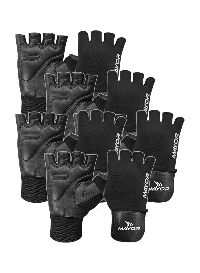 مايور مجموعة من 5 قفازات رياضية جلدية من مايور فورس مع دعم للمعصم - أسود، مقاس واحد - Image 1