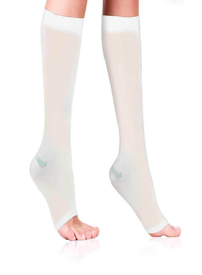 Vissco Medical Compression Stockings Anti-Embolism - Knee (Open Toe) Stocking to Improve Blood Circulation, Swollen, Tired, Aching Legs, Edema, Sore Legs for Men & Women - Medium (White) - 1 Pair - Image 1