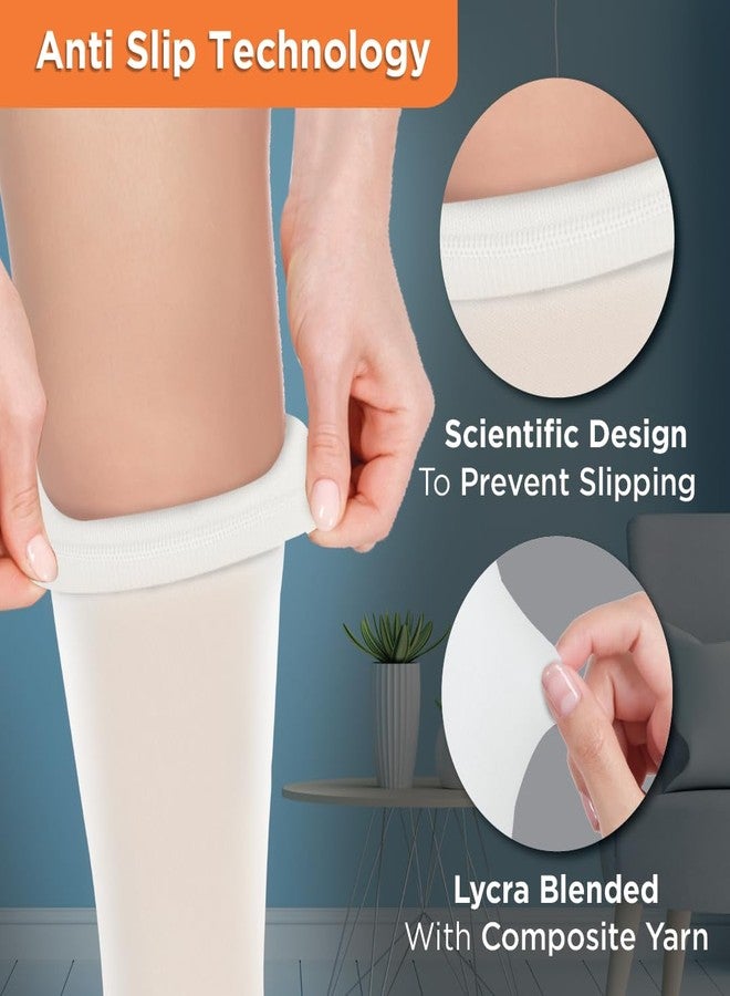 Vissco Medical Compression Stockings Anti-Embolism - Knee (Open Toe) Stocking to Improve Blood Circulation, Swollen, Tired, Aching Legs, Edema, Sore Legs for Men & Women - Medium (White) - 1 Pair - Image 2