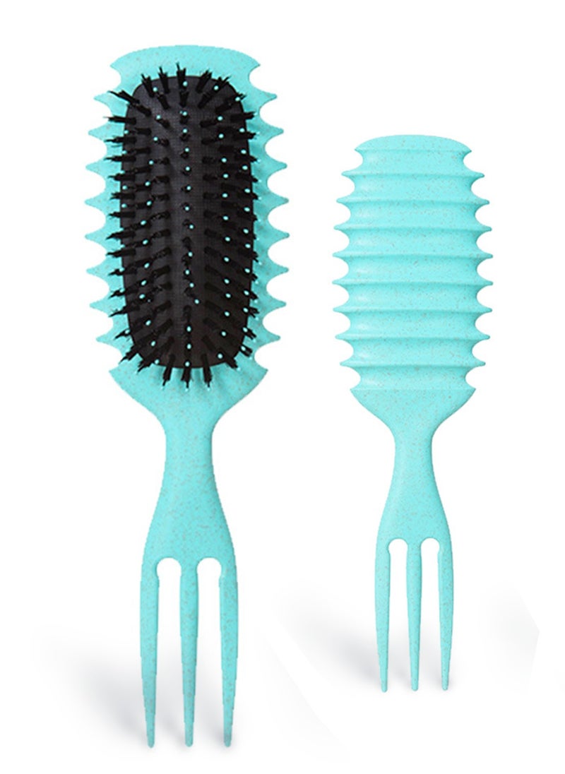 Kidoh Bounce Curl Defining Hair Brush for Curly Hair - Styling & Detangler Curl Brush Hair with Comb, Air-Filled Cushion, Vegan Fiber, Nylon Faux Boar Bristles for Smoothing, Detangling, Scalp Massage & Relaxation - Unisex Hair Styling Tool (Turquoise)  - Image 1