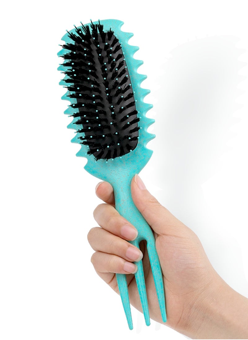 Kidoh Bounce Curl Defining Hair Brush for Curly Hair - Styling & Detangler Curl Brush Hair with Comb, Air-Filled Cushion, Vegan Fiber, Nylon Faux Boar Bristles for Smoothing, Detangling, Scalp Massage & Relaxation - Unisex Hair Styling Tool (Turquoise)  - Image 2