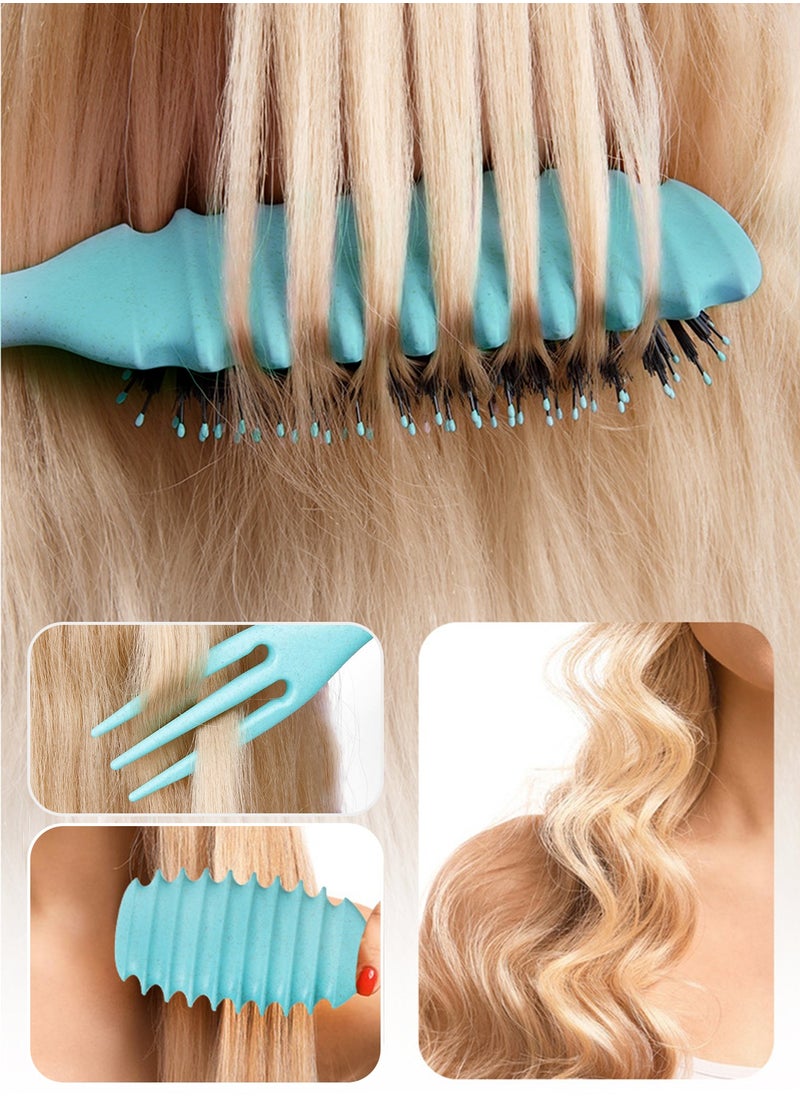 Kidoh Bounce Curl Defining Hair Brush for Curly Hair - Styling & Detangler Curl Brush Hair with Comb, Air-Filled Cushion, Vegan Fiber, Nylon Faux Boar Bristles for Smoothing, Detangling, Scalp Massage & Relaxation - Unisex Hair Styling Tool (Turquoise)  - Image 3