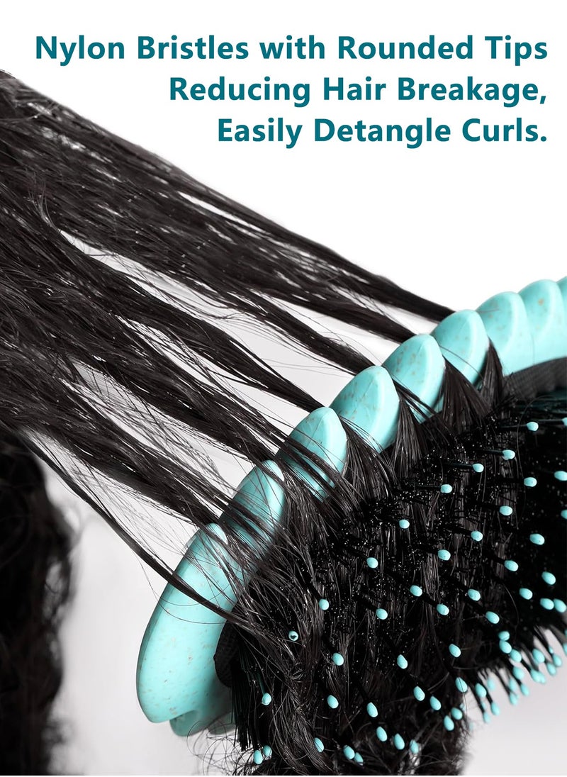Kidoh Bounce Curl Defining Hair Brush for Curly Hair - Styling & Detangler Curl Brush Hair with Comb, Air-Filled Cushion, Vegan Fiber, Nylon Faux Boar Bristles for Smoothing, Detangling, Scalp Massage & Relaxation - Unisex Hair Styling Tool (Turquoise)  - Image 4