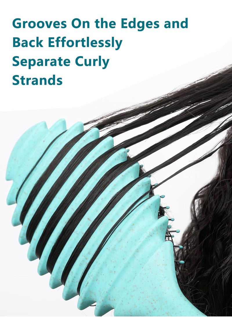 Kidoh Bounce Curl Defining Hair Brush for Curly Hair - Styling & Detangler Curl Brush Hair with Comb, Air-Filled Cushion, Vegan Fiber, Nylon Faux Boar Bristles for Smoothing, Detangling, Scalp Massage & Relaxation - Unisex Hair Styling Tool (Turquoise)  - Image 5