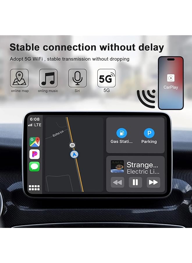 KASTWAVE Wireless Carplay Adapter For Iphone, Carplay Dongle Converts Wired To Wireless, Bluetooth & Wifi Auto-Connect, Online Update, Compatible With Cars From 2015 & Ios 9+ - Image 3