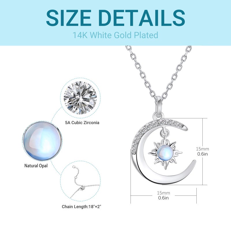 AiliFe Silver Sun and Moon Necklace for Women, Crescent Opal Pendant Necklace Dainty Trendy Celestial Necklace Jewelry Gift - Image 3