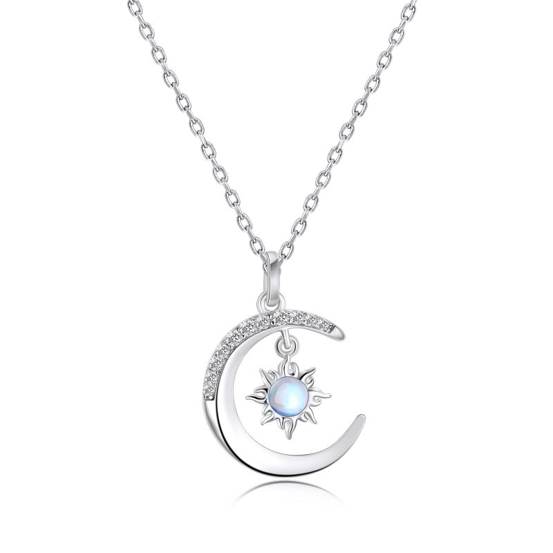 AiliFe Silver Sun and Moon Necklace for Women, Crescent Opal Pendant Necklace Dainty Trendy Celestial Necklace Jewelry Gift - Image 1