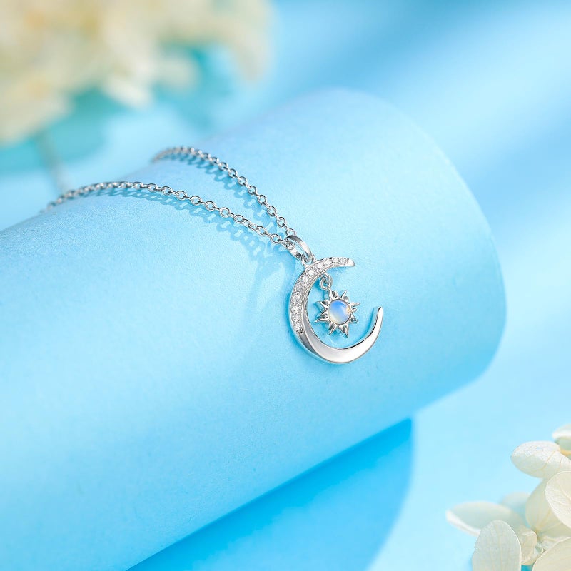 AiliFe Silver Sun and Moon Necklace for Women, Crescent Opal Pendant Necklace Dainty Trendy Celestial Necklace Jewelry Gift - Image 5