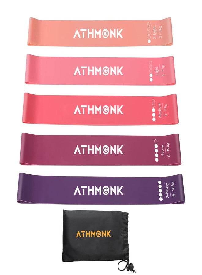 Athmonk حزام مقاومة صغير من أثمونك للتمارين الرياضية للرجال والنساء - حزام لياقة بدنية لتمارين الساق والورك والأرداف - حزام علاجي للعلاج الطبيعي واليوغا والبيلاتس وتمارين التمدد - حزام مطاطي مرن للتمارين الرياضية - مجموعة من 5 قطع، لون خوخي - Image 1