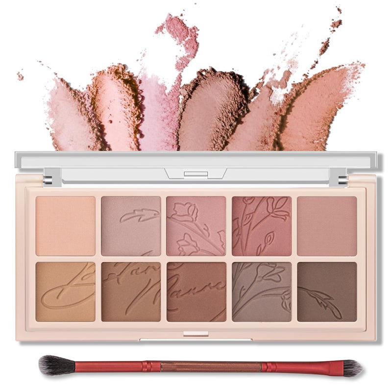 Erinde 10 Colors Eyeshadow Palette Makeup - Matte Shimmer Glitter Eye Shadow, Ultra-Blendable, High Pigmented, Naturing-Looking, Neutral Nude Eyeshadow Palette with Professional Brush, Plant Rhythm - Image 1