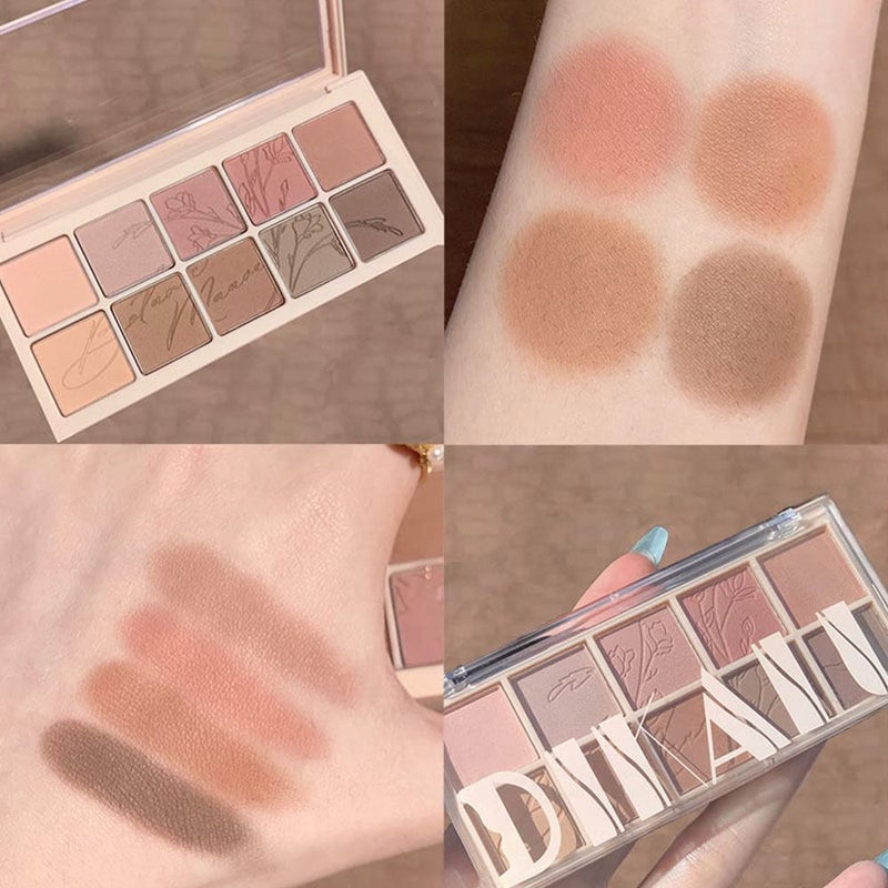 Erinde 10 Colors Eyeshadow Palette Makeup - Matte Shimmer Glitter Eye Shadow, Ultra-Blendable, High Pigmented, Naturing-Looking, Neutral Nude Eyeshadow Palette with Professional Brush, Plant Rhythm - Image 3