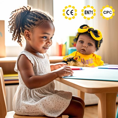 Aori Lifelike Black Reborn Baby Dolls Girl - 22 Inches Realistic Life-Size Girl Doll Black American Newborn Weighted Dolls, Gift Set for Kids 3+, Parents-to-be, Grandparents - Image 5