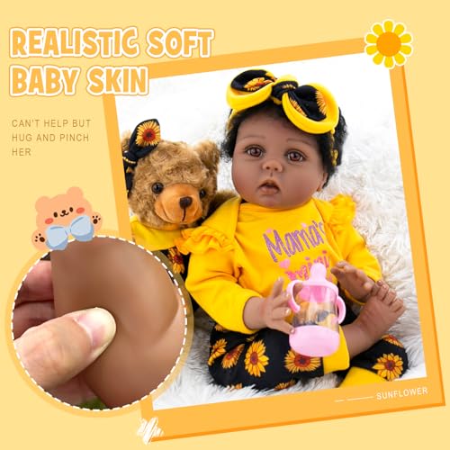 Aori Lifelike Black Reborn Baby Dolls Girl - 22 Inches Realistic Life-Size Girl Doll Black American Newborn Weighted Dolls, Gift Set for Kids 3+, Parents-to-be, Grandparents - Image 3
