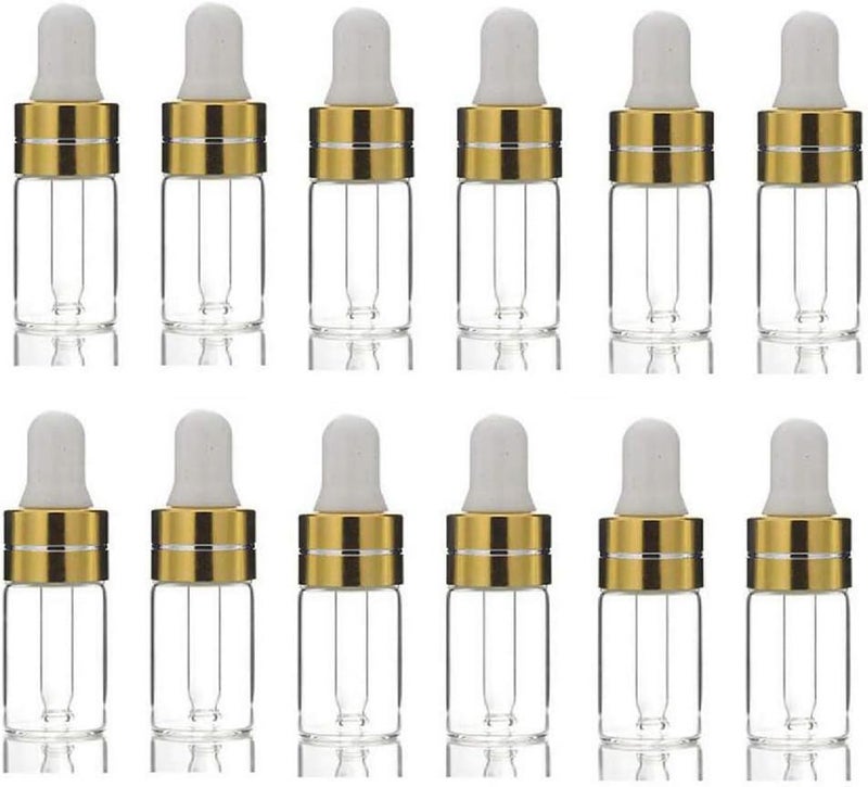 UPSTORE 24PCS 3ML/0.1oz Empty Refillable Mini Clear Glass Essential/Massage Oil Dropper Bottles Cosmetic Makeup Perfume Sample Travel Packing Vial Jars Pot With Glass Eye Dropper And White Rubber Head - Image 1
