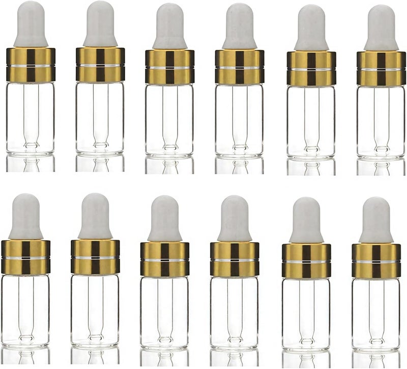UPSTORE 24PCS 3ML/0.1oz Empty Refillable Mini Clear Glass Essential/Massage Oil Dropper Bottles Cosmetic Makeup Perfume Sample Travel Packing Vial Jars Pot With Glass Eye Dropper And White Rubber Head - Image 2