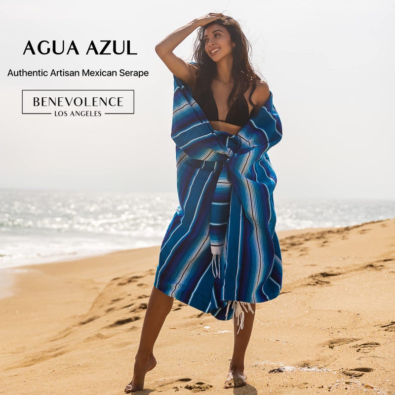 Benevolence LA Authentic Large Mexican Serape Blanket | Outdoor, Saddle, Picnic Blanket 56 x 82 - Azul - Image 2