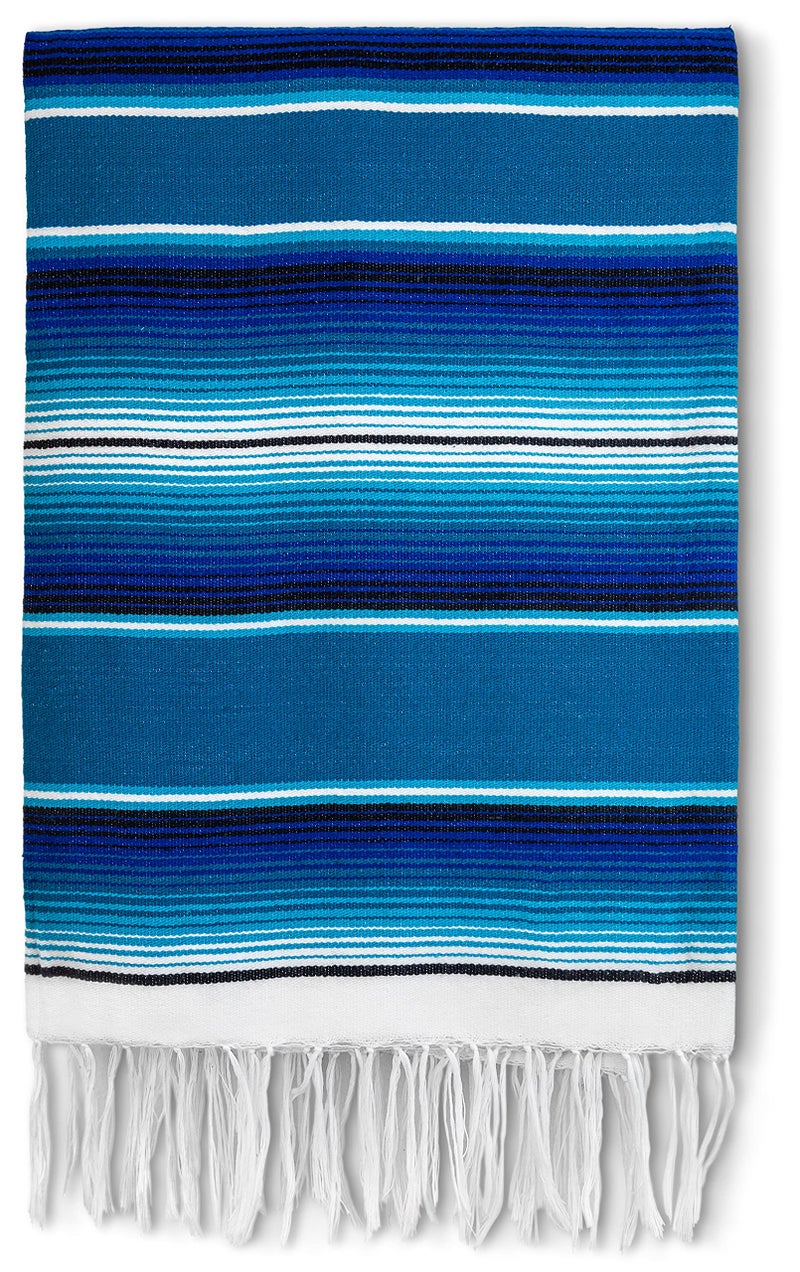 Benevolence LA Authentic Large Mexican Serape Blanket | Outdoor, Saddle, Picnic Blanket 56 x 82 - Azul - Image 1