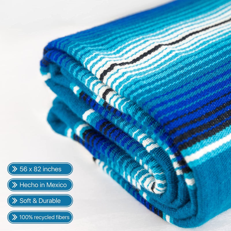 Benevolence LA Authentic Large Mexican Serape Blanket | Outdoor, Saddle, Picnic Blanket 56 x 82 - Azul - Image 4