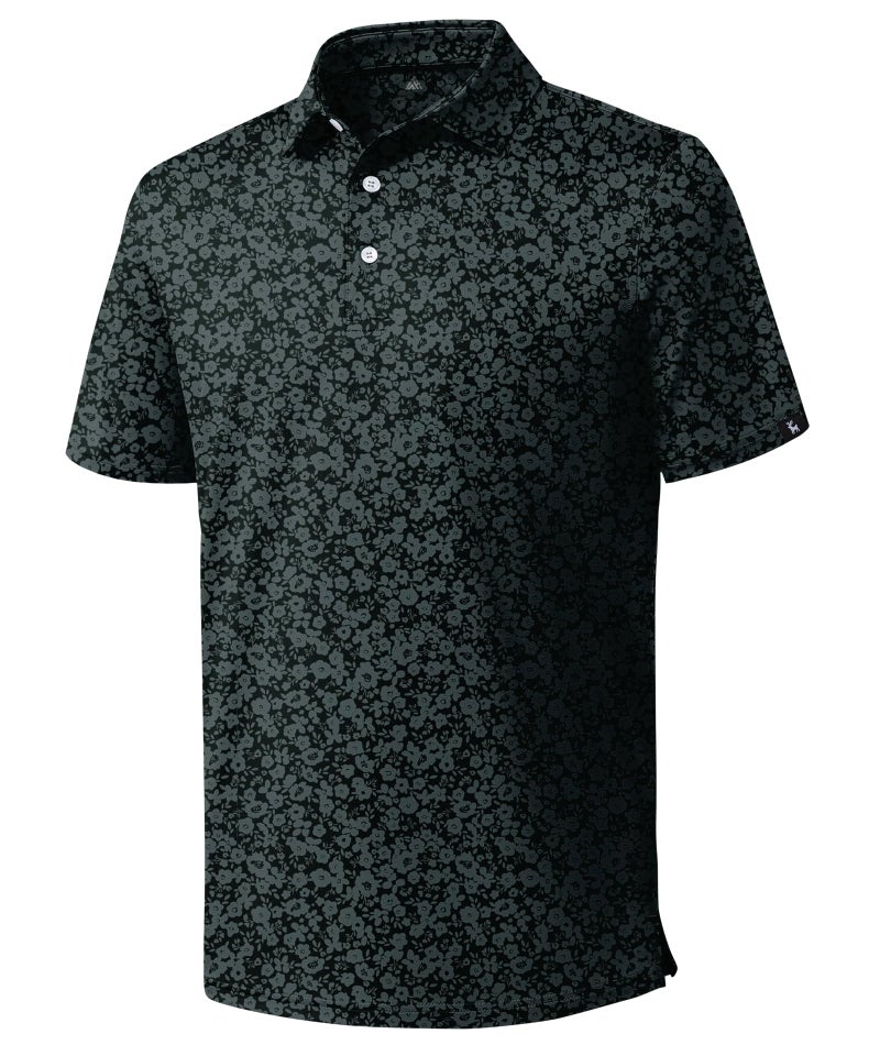 ZITY Mens Print Polo Shirts Short Sleeve Moisture Wicking Shirts for Men Golf Tennis Daily Casual Collared T-Shirt Black Flower XL - Image 2