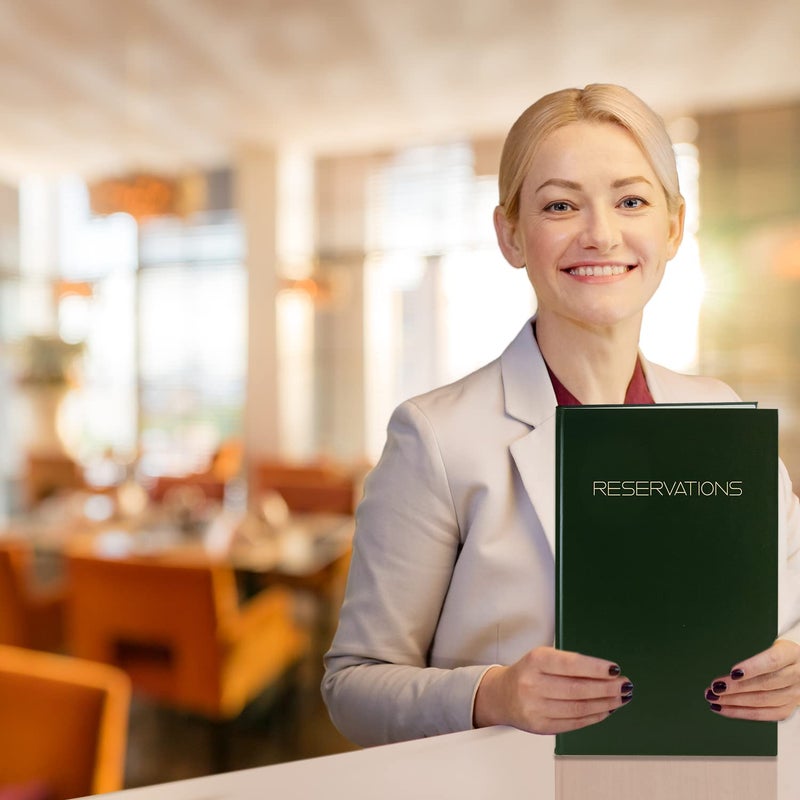 BookFactory Restaurant Reservations Book, 365 Day Table/Dinner Reservations 408 Pages, 8 7/8'' x 13 1/2'' Green Imitation Leather, Section Sewn Hardbound (Made in USA) - Image 3