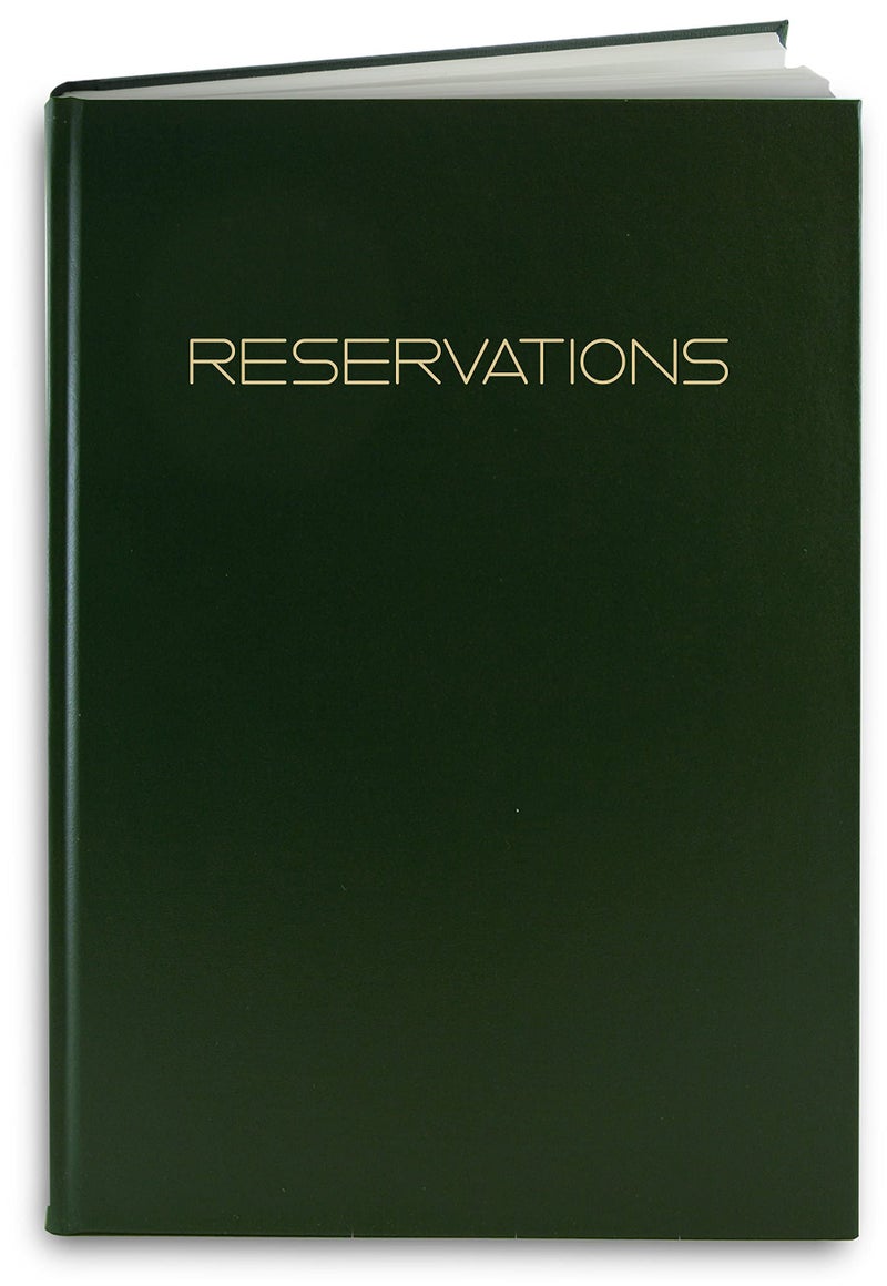 BookFactory Restaurant Reservations Book, 365 Day Table/Dinner Reservations 408 Pages, 8 7/8'' x 13 1/2'' Green Imitation Leather, Section Sewn Hardbound (Made in USA) - Image 1