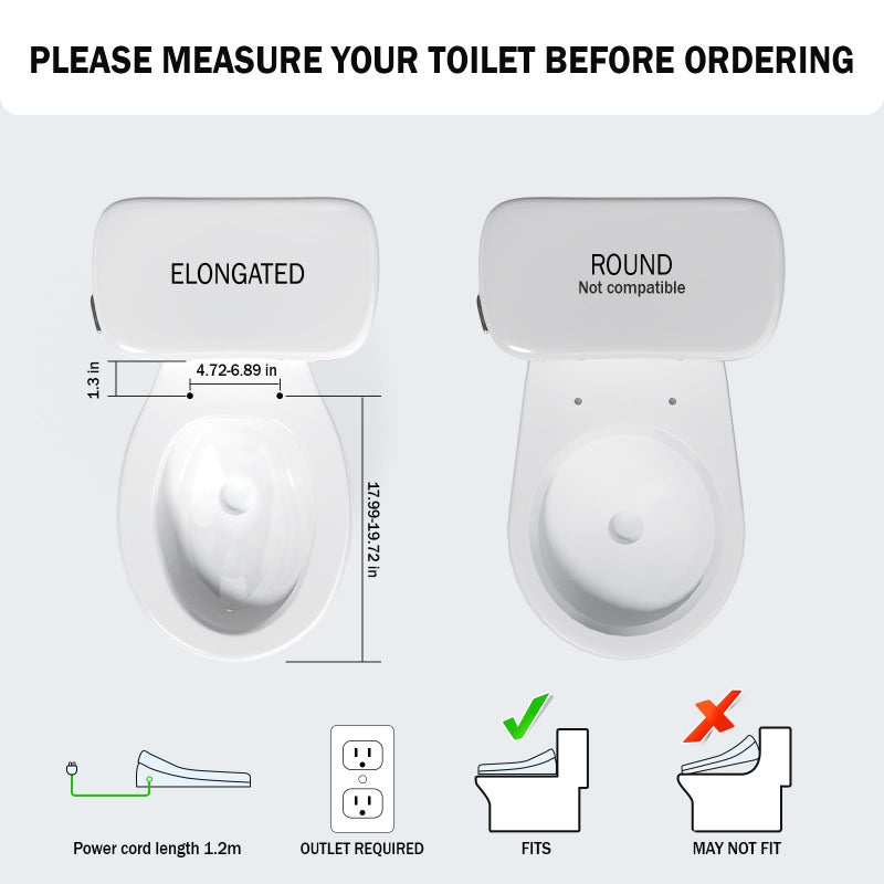 Clirass Electric Smart Bidet Toilet Seat, Warm Water and Adjustable Pressure, Elongated Heated Toilet Seat and Warm Air Drying, Slow Close Lid,Night Light,Wireless Remote,White (Elongated) - Image 2