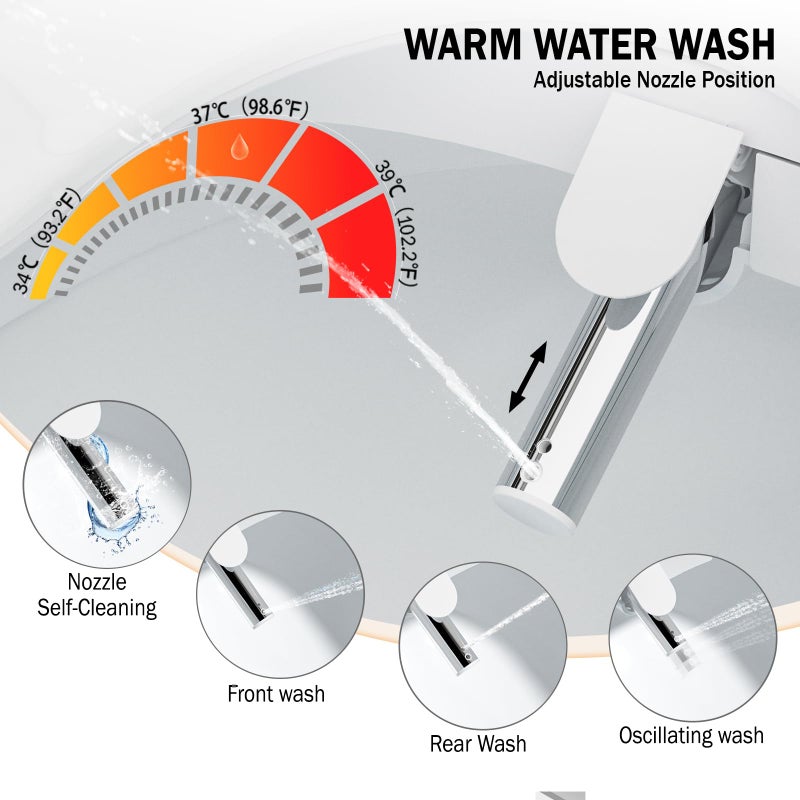 Clirass Electric Smart Bidet Toilet Seat, Warm Water and Adjustable Pressure, Elongated Heated Toilet Seat and Warm Air Drying, Slow Close Lid,Night Light,Wireless Remote,White (Elongated) - Image 3