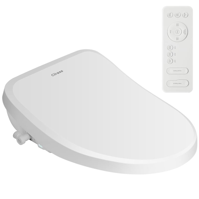 Clirass Electric Smart Bidet Toilet Seat, Warm Water and Adjustable Pressure, Elongated Heated Toilet Seat and Warm Air Drying, Slow Close Lid,Night Light,Wireless Remote,White (Elongated) - Image 1