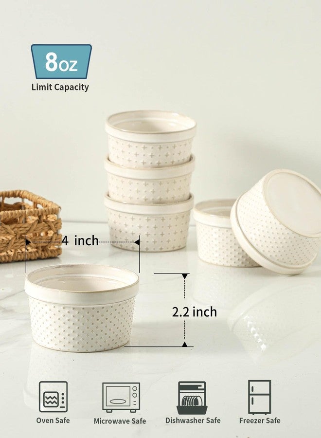 Seyatoo 8 oz Ramekins Oven Safe Set of 6, Souffle Dish Baking Bowls, Ceramic Creme Brulee Ramekins Bowl, Custard Dessert Cups for Pudding Yogurt Ice Cream, Glazed White - Image 3