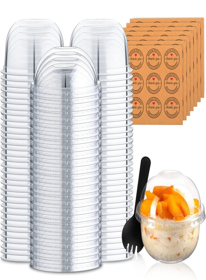 Cunhill Disposable Plastic Dessert Cups with Dome Lids - 50 Pack Clear PET (no Hole), Sporks and Stickers - Mini Snack Bowls (Simple Cup, 9 oz) - Image 1
