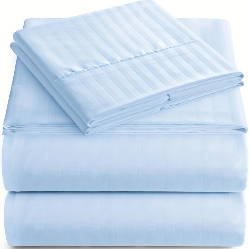 Queen 59 84 By 79 92 Inch Burgundy 4 Piece Deep Pocket Microfiber Striped Bed Sheet Set Wrinkle Resistant Luxury Soft - Image 5