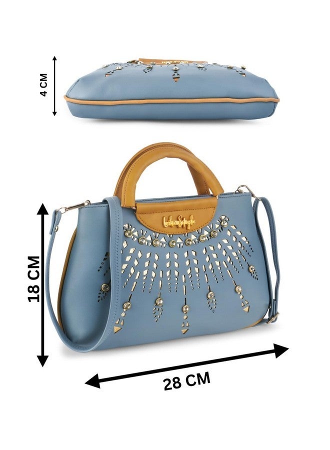 LIKE STYLE Women's Top Handle Bag with Detachable Strap Cutwork Sling Bag for Women (GREY) - Image 2