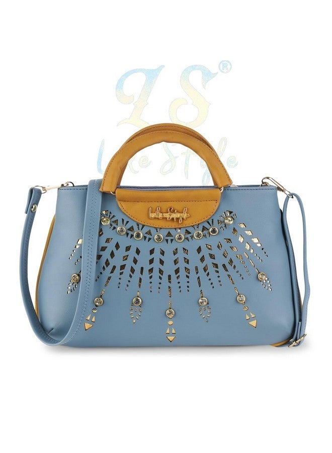 LIKE STYLE Women's Top Handle Bag with Detachable Strap Cutwork Sling Bag for Women (GREY) - Image 1