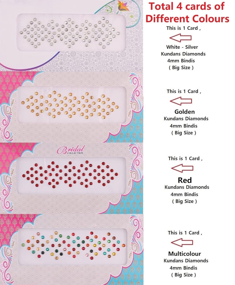 VAMA Big Crystal Stone Large Bindis kumkum sticker MultiColor Diamond Tikli bindiya Bindi for Women 4 Sheets Big Size 4 mm - Image 2