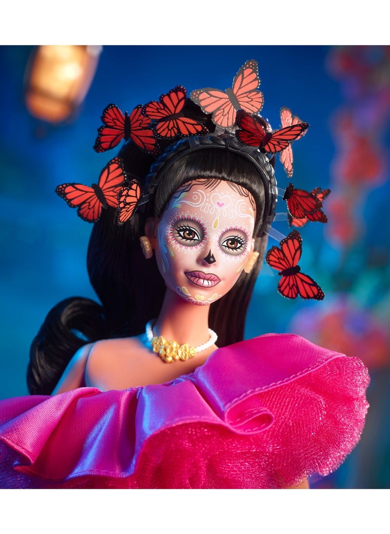 Barbie - Doll Wearing Ruffled Pink Gown And Holding Tiny Ofrenda - Image 1