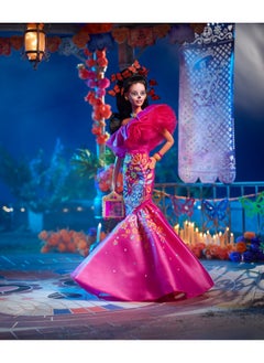 Barbie Doll Wearing Ruffled Pink Gown And Holding Tiny Ofrenda  - Image 4