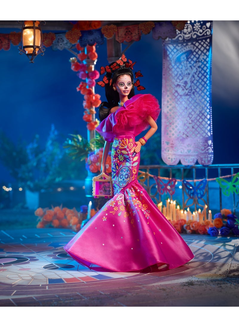 Barbie - Doll Wearing Ruffled Pink Gown And Holding Tiny Ofrenda - Image 1