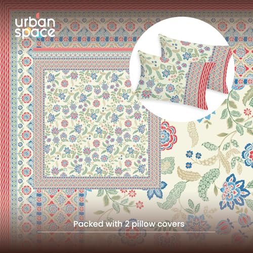 Urban Space 100% Cotton Jaipuri Handblock Premium Printed King Size Bedsheet with 2 Pillow Covers, 240 TC Cotton King Bedsheet (108 x 108 Inches, Noorjaal) - Image 5