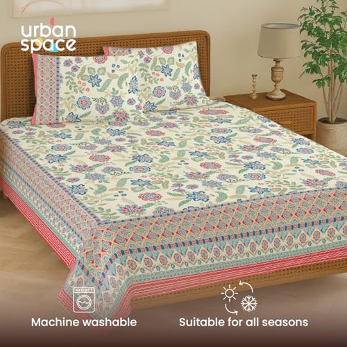 Urban Space 100% Cotton Jaipuri Handblock Premium Printed King Size Bedsheet with 2 Pillow Covers, 240 TC Cotton King Bedsheet (108 x 108 Inches, Noorjaal) - Image 4