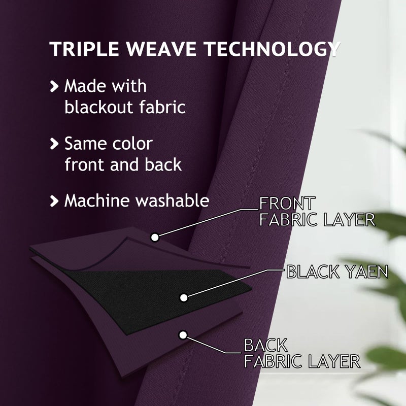 COSVIYA Grommet Room Darkening Curtains 96 inch Long  Thick Polyester Light Blocking Insulated Thermal Window Purple Curtain Drapes for Bedroom/Living Room 2 Panels 52x96 inches - Image 3