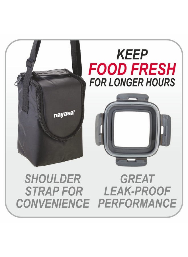 NAYASA Nayasa Eco Crunch 3 Lunch Box | 3 Containers of 300 ml Each | Ziper Pouch | Airtight & Leak Proof Lid | 4 Side Lock | Ideal for School | College | Office | Full Meal & Easy to Carry | Black  - Image 3