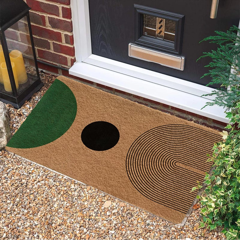 Luvadian Mid Century Modern Boho Door Mat - Boho Welcome Mat, Modern Green and Black Indoor/Outdoor Entrance Mat, 17x30 Inch - Image 2