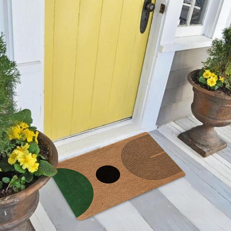 Luvadian Mid Century Modern Boho Door Mat - Boho Welcome Mat, Modern Green and Black Indoor/Outdoor Entrance Mat, 17x30 Inch - Image 4