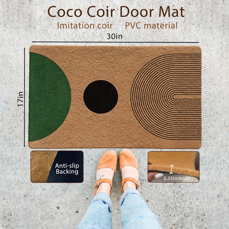Luvadian Mid Century Modern Boho Door Mat - Boho Welcome Mat, Modern Green and Black Indoor/Outdoor Entrance Mat, 17x30 Inch - Image 5